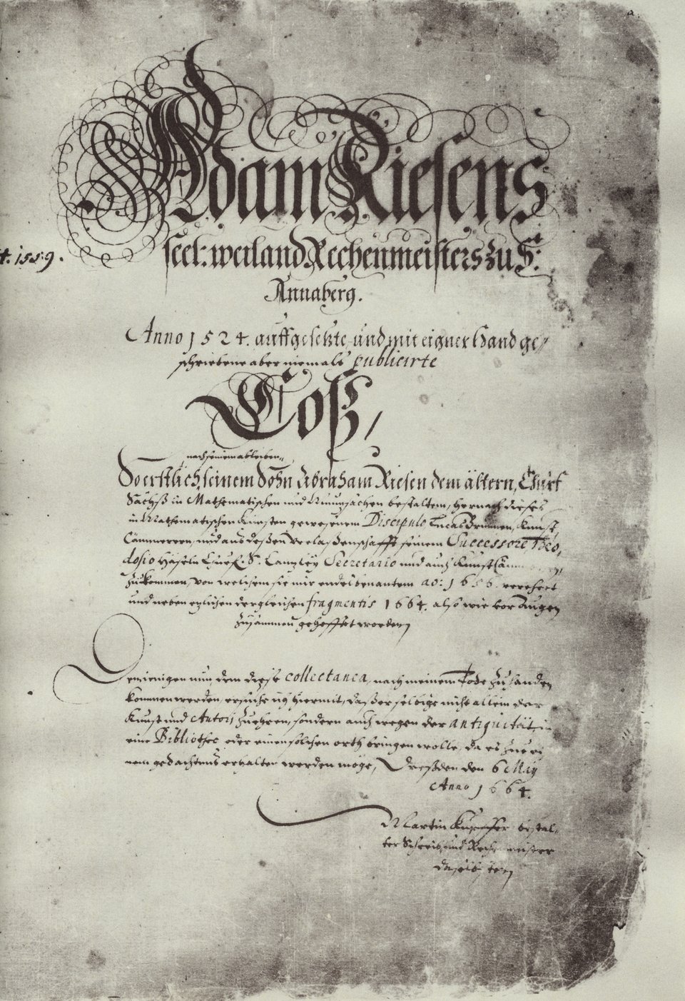 Die Handschrift von Adam Ries, als Coß bezeichnet.
